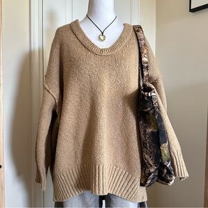 Free People Camel V-Neck Sweater